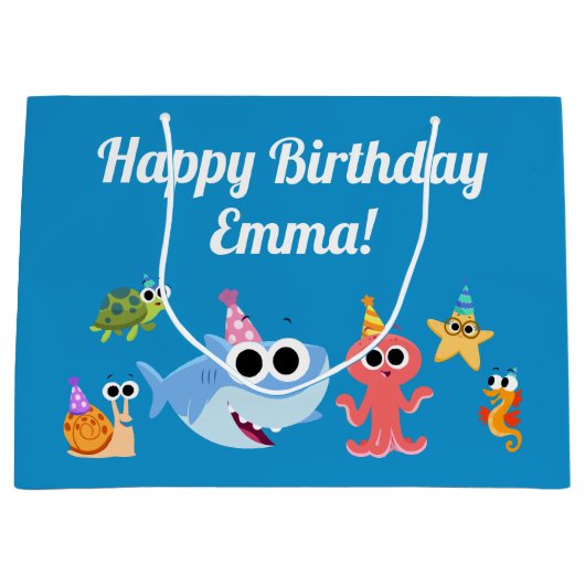 Super eenvoudig | Finny the Shark Confetti Verjaar Groot Cadeauzakje (Voorkant)