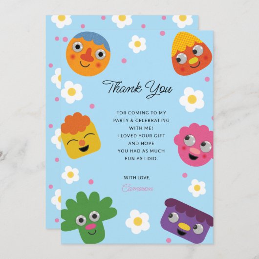 Super eenvoudig | Noodle & Pals Blauwe Bloemen Ver Bedankkaart (Voorkant / Achterkant)