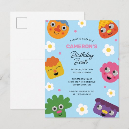 Super eenvoudig | Noodle & Pals Blauwe Bloemen Ver Briefkaart (Voorkant / Achterkant)