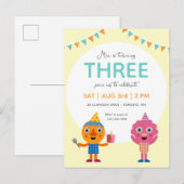 Super eenvoudig | Noodle & Pals Gele Verjaardag Briefkaart (Voorkant / Achterkant)