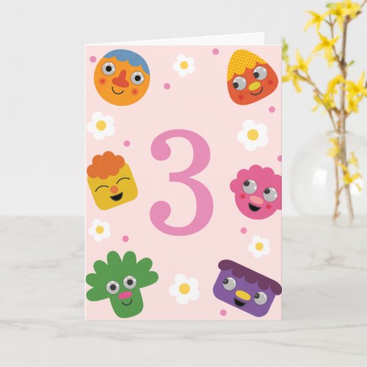 Super eenvoudig | Noodle & Pals Roze Bloemverjaard Kaart (Gele Bloem)