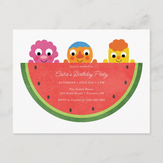 Super eenvoudig | Noodle & Pals Watermelon Party Briefkaart (Voorkant)