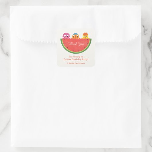 Super eenvoudig | Noodle & Pals Watermelon Party Vierkante Sticker (Tas)