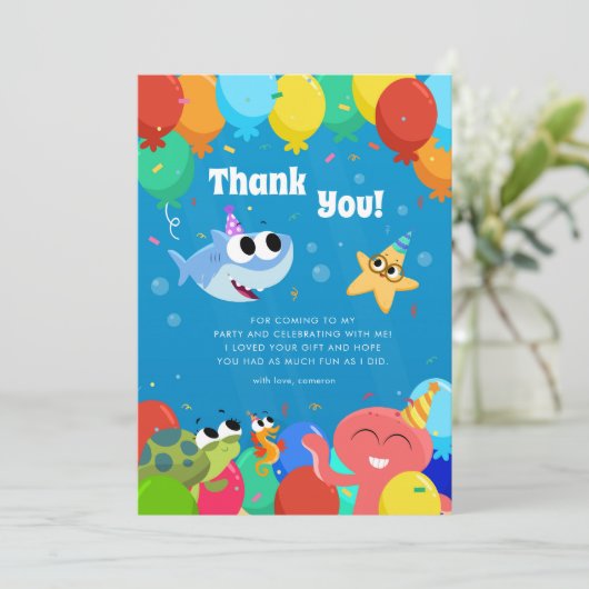 Super eenvoudig | Verjaardag van de Shark Ballons Bedankkaart (Staand voorkant)