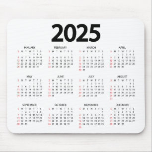 Super eenvoudige 2025 witte achtergrond kalender muismat