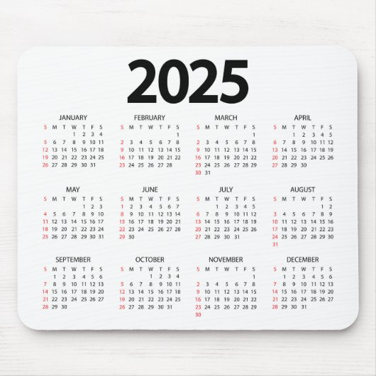 Super eenvoudige 2025 witte achtergrond kalender muismat (Voorkant)