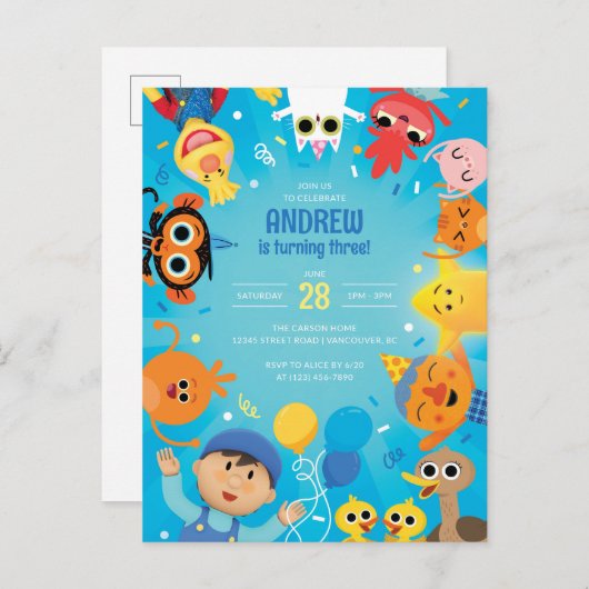 Super eenvoudige karakter Confetti Verjaardag Briefkaart (Voorkant / Achterkant)