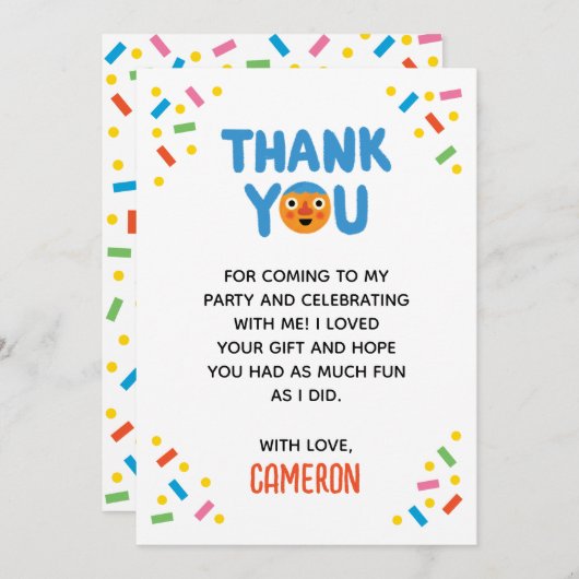 Super Eenvoudige Noodle & Pals Confetti 1e Verjaar Bedankkaart (Voorkant / Achterkant)