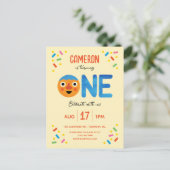 Super Eenvoudige Noodle & Pals Confetti 1e Verjaar Briefkaart (Staand voorkant)