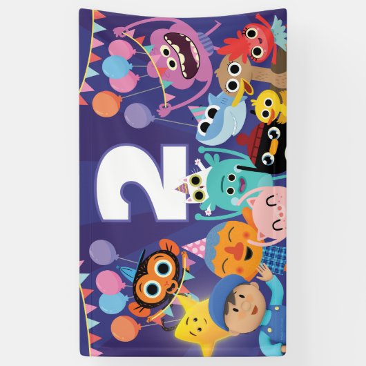 Super eenvoudige personages feestelijke verjaardag spandoek (Verticaal)