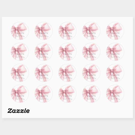 Super Elegant Blush Pink Bow Girl Verjaardag Ronde Sticker (Vel)