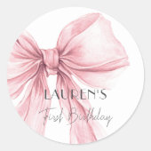 Super Elegant Blush Pink Bow Girl Verjaardag Ronde Sticker (Voorkant)