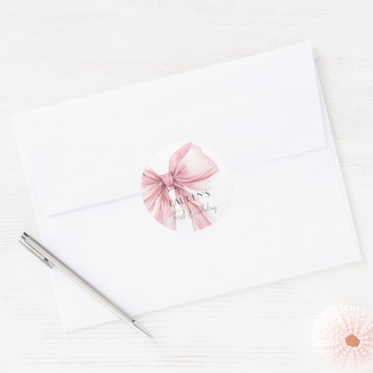 Super Elegant Blush Pink Bow Girl Verjaardag Ronde Sticker (Envelop)
