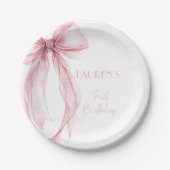 Super Elegant Pink Bow Girl Eerste Verjaardag Papieren Bordje (Voorkant)
