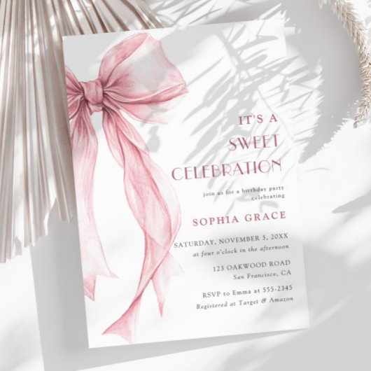 Super Elegant Roze Coquette Bow Meisje Verjaardag Kaart