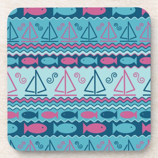 Super Fun Fish and Sailboat Pattern Bier Onderzetter (Voorkant)