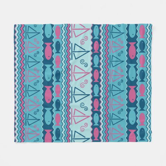 Super Fun Fish and Sailboat Pattern Fleece Deken (Voorkant (Horizontaal))