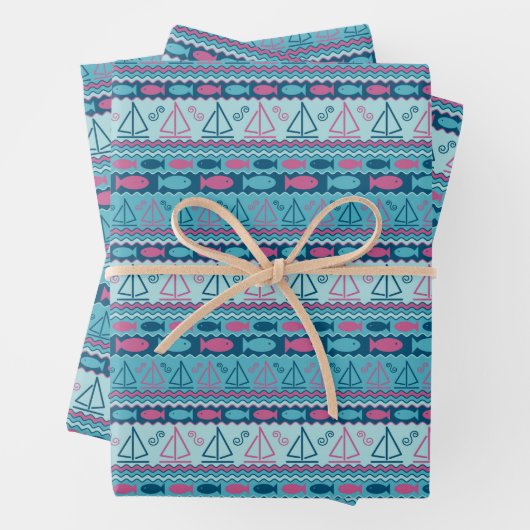 Super Fun Fish and Sailboat Pattern Inpakpapier Vel (In situ)
