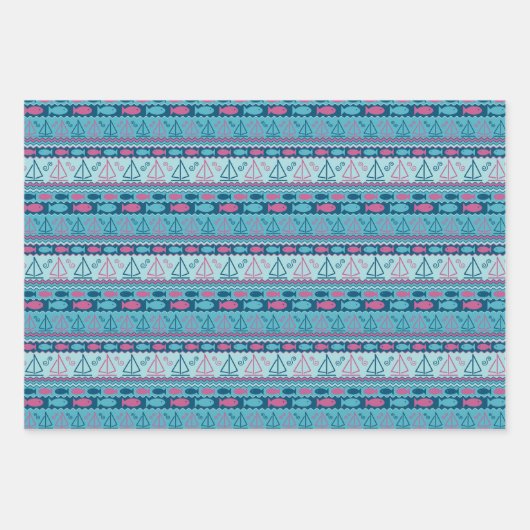 Super Fun Fish and Sailboat Pattern Inpakpapier Vel (Voorkant)