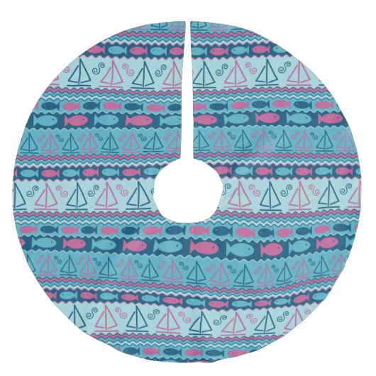 Super Fun Fish and Sailboat Pattern Kerstboom Rok (Voorkant)