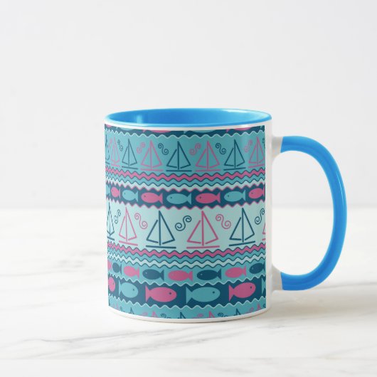Super Fun Fish and Sailboat Pattern Mok (Rechts)