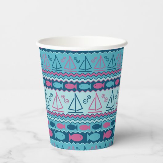 Super Fun Fish and Sailboat Pattern Papieren Bekers (Achterkant)