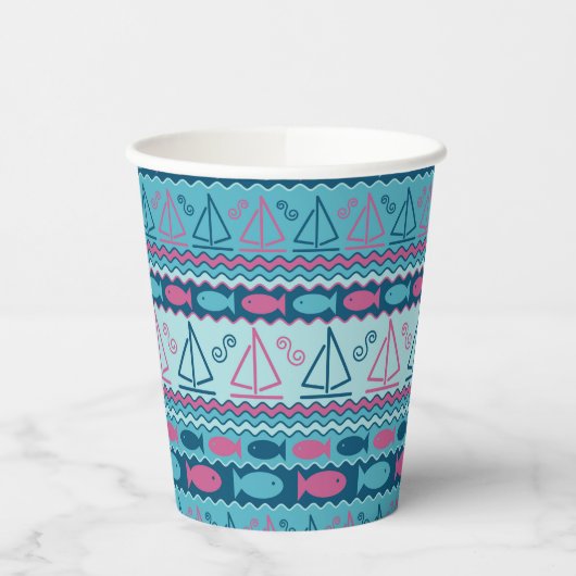 Super Fun Fish and Sailboat Pattern Papieren Bekers (Links)