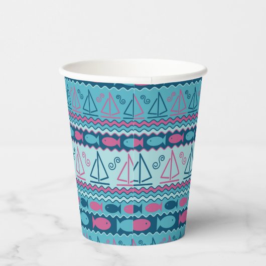 Super Fun Fish and Sailboat Pattern Papieren Bekers (Rechts)