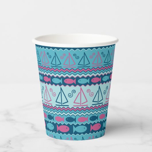 Super Fun Fish and Sailboat Pattern Papieren Bekers (Voorkant)