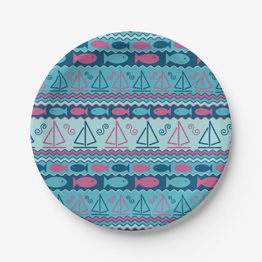 Super Fun Fish and Sailboat Pattern Papieren Bordje (Voorkant)