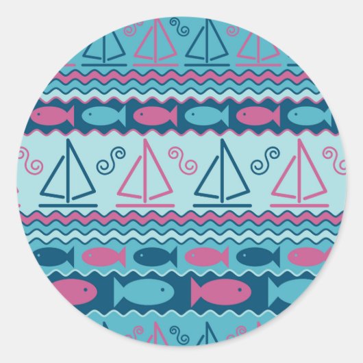 Super Fun Fish and Sailboat Pattern Ronde Sticker (Voorkant)