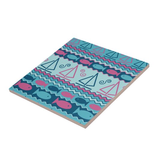 Super Fun Fish and Sailboat Pattern Tegeltje (Zijkant)