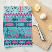 Super Fun Fish and Sailboat Pattern Theedoek (Quarter Fold)