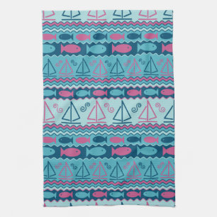 Super Fun Fish and Sailboat Pattern Theedoek