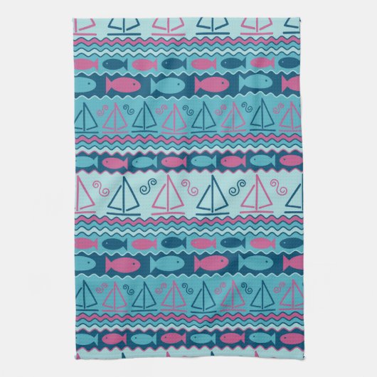 Super Fun Fish and Sailboat Pattern Theedoek (Verticaal)