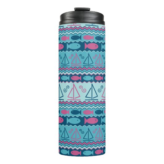 Super Fun Fish and Sailboat Pattern Thermosbeker (Voorkant)
