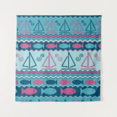 Super Fun Fish and Sailboat Pattern Wandkleed (Voorkant (horizontaal))
