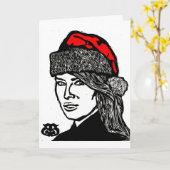 Super Fun Holiday Kerstmeisje in Santa Hat Kaart (Gele Bloem)