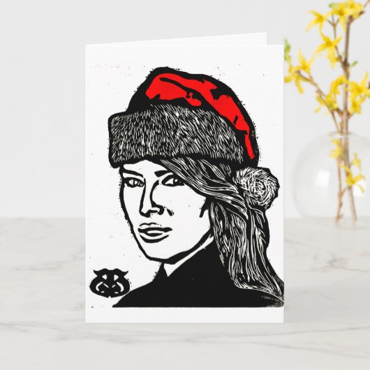 Super Fun Holiday Kerstmeisje in Santa Hat Kaart (Gele Bloem)