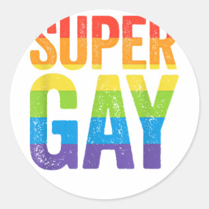Super Gay T Shirt - LGBT Pride Regenboogvlag Gay L Ronde Sticker