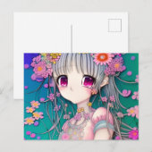 Super Gedetailleerde Cartoon van de Anime met Bloe Briefkaart (Voorkant / Achterkant)