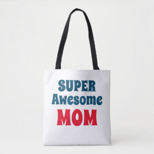 Super Geweldige mam citeert Rood en Blauwe Typogra Tote Bag