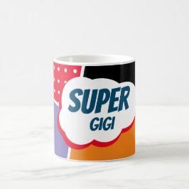 Super Gigi Comic Cartoon met Paars en geel Koffiemok