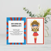 Super Girl Hero Birthday Uitnodiging (Staand voorkant)
