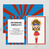 Super Girl Hero Birthday Uitnodiging (Voorkant / Achterkant)