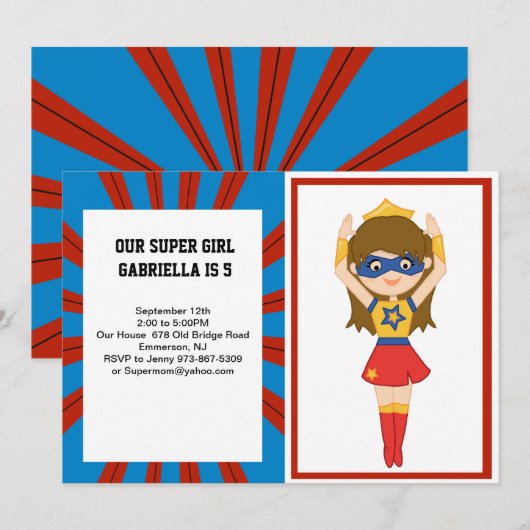 Super Girl Hero Birthday Uitnodiging (Voorkant / Achterkant)