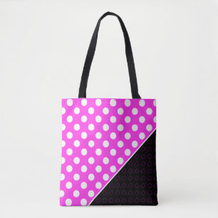 Super Girly Pink, zwart met Big White Polka Dots Tote Bag