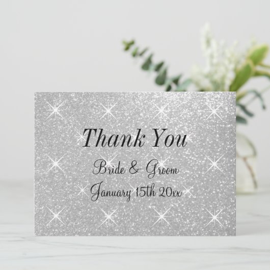 Super glamoureuze glittery bruiloft dank u kaart (Staand voorkant)