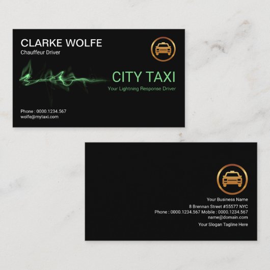 Super Green Lightning Strike Taxi Transport Visitekaartje (Voorkant / Achterkant)