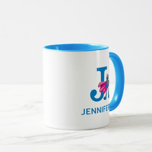 Super Grover Voeg Jouw naam & Monogram J toe Mok (Voorkant rechts)